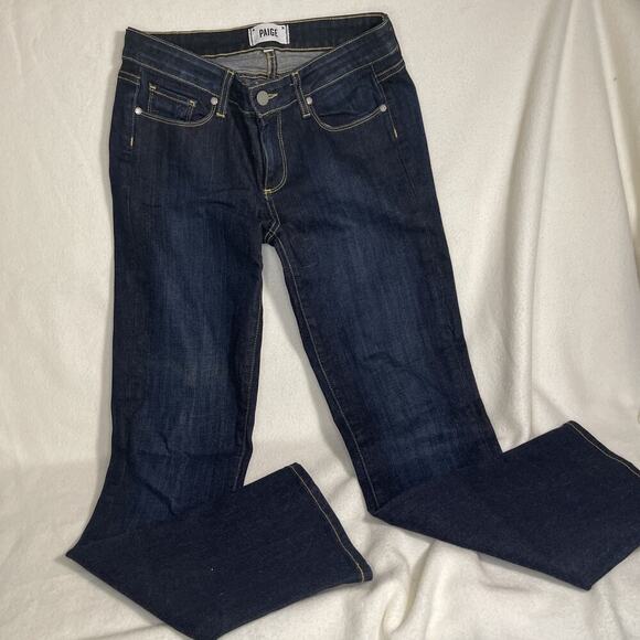 Paige Women Jeans 28 Blue Manhattan Denim Bootcut Pockets Mid Rise 30 in Inseam - Picture 1 of 5
